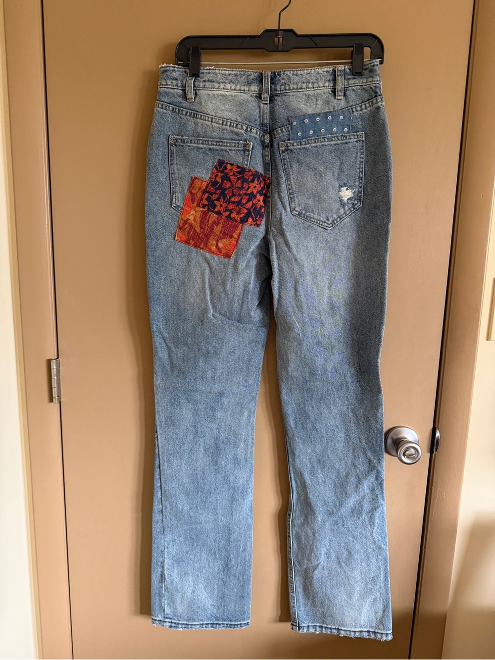We The Free Belladonna Light Wash Straight-Leg Jeans with Colorful Patchwork - Picture 2 of 9